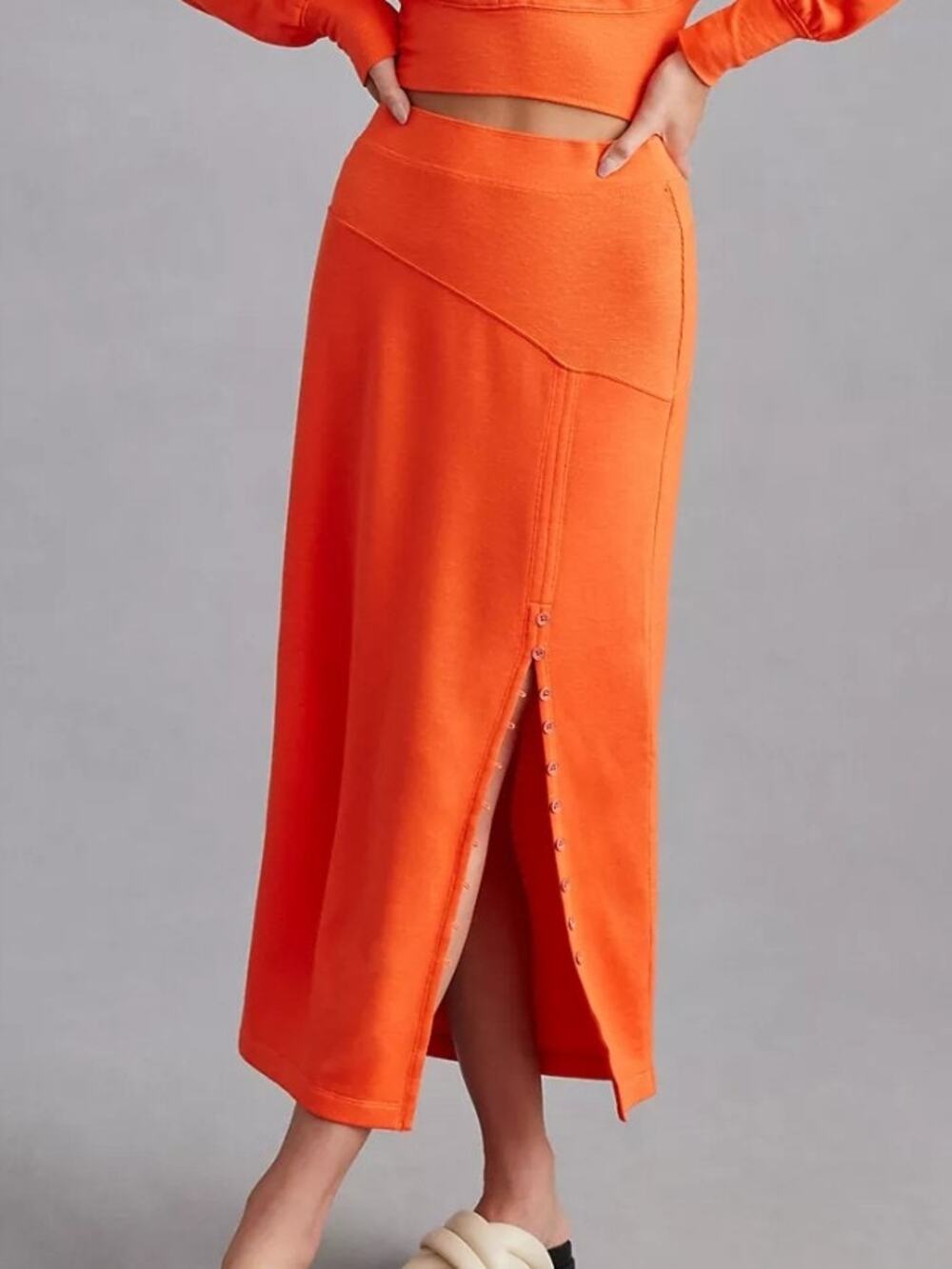Daily Practice by Anthropologie Side-Button Midi Skirt Orange Small